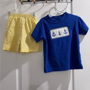 Navy Blue anchor smock boys outfit